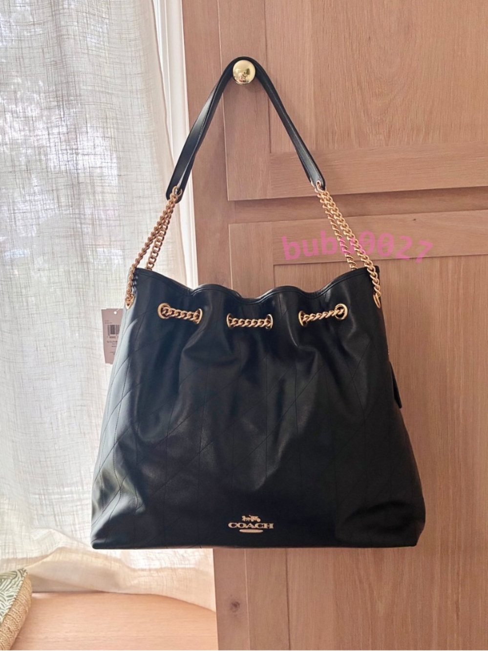 NWT✨Coach Evelyn Large Shoulder Bag With Quilting Black Smooth Leather CCZ81
